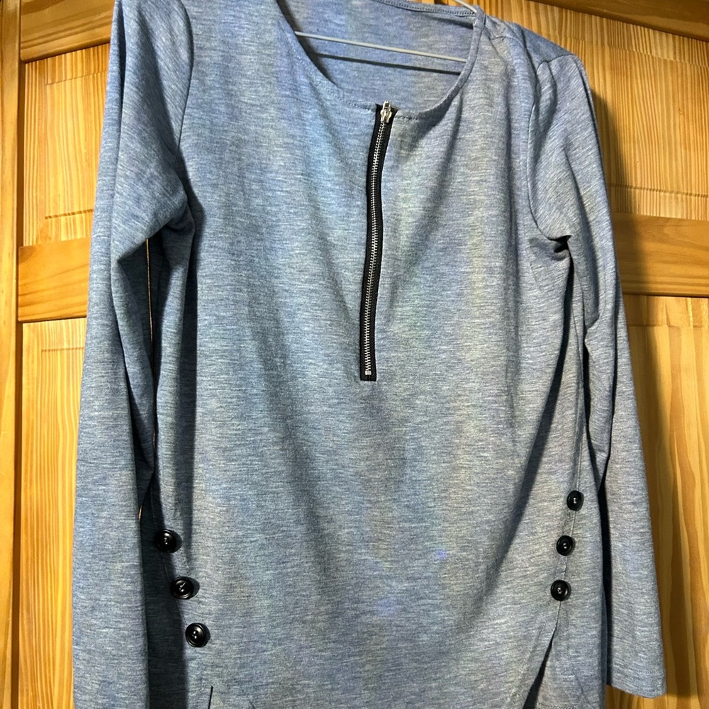Source Unknown Grey Long Sleeve Top with Zipper